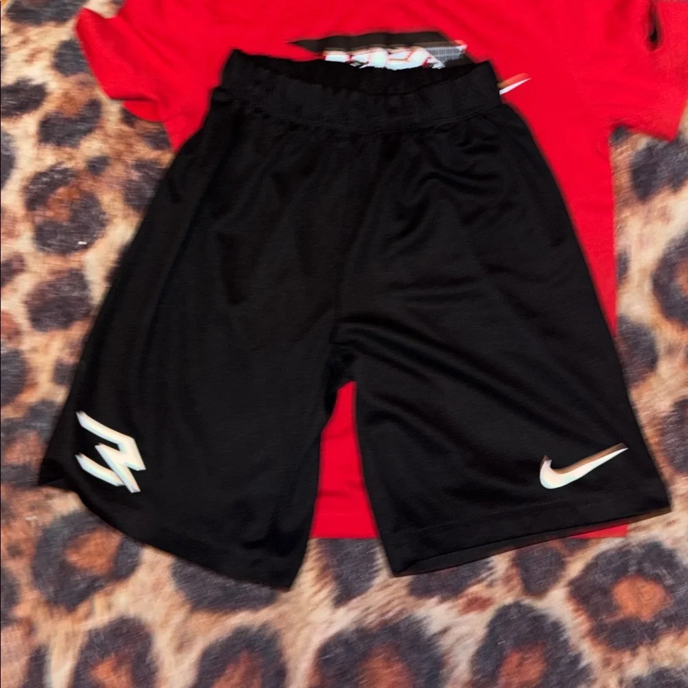 Nike Red Graphic Tee with Black Athletic Shorts - Picture 3 of 4